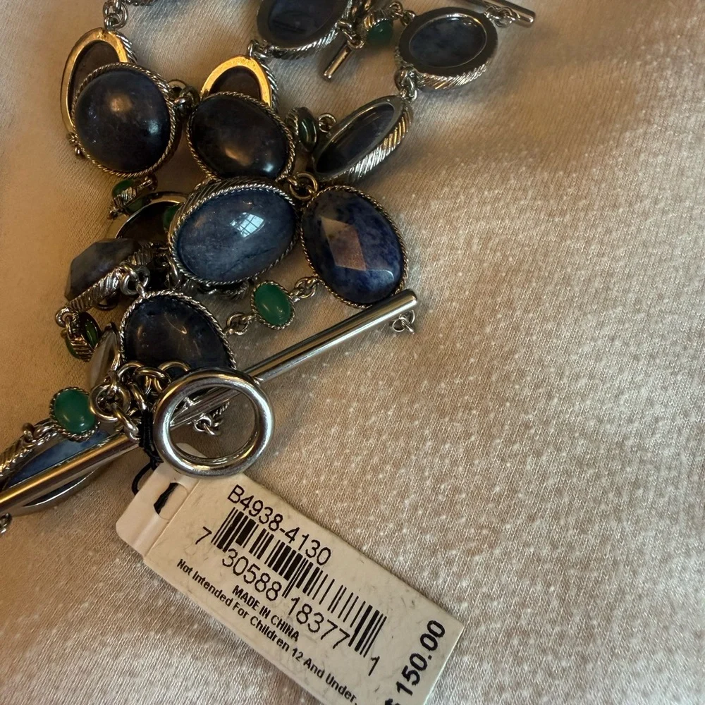 Semi precious Carolee Silver Bracelet with Blue and Green Stones - Picture 4 of 5